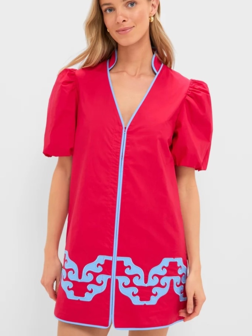 Tuckernuck Hyacinth House Red & Cornflower Blue Embroidered Arem Caftan - Picture 4 of 4